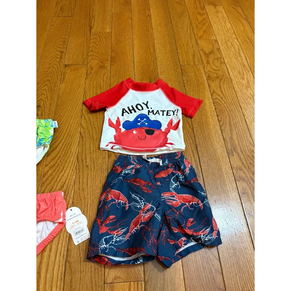 Baby unisex Swim Bundle Gap Lobster Trunks Rash Guard Reusable Swim Diapers Set